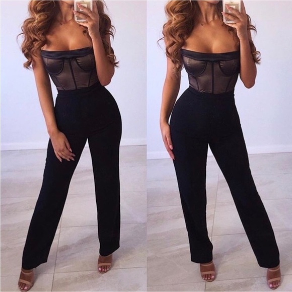 House of CB Samirah Mesh Satin Jumpsuit Size XS Black - Picture 2 of 15